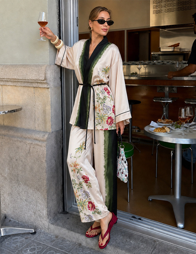 ekouaer-robes-kimono-satin-pyjama-damen-schwarz-m-floral image 6