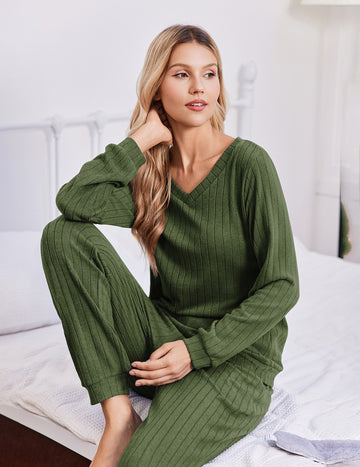 ekouaer-pajama-sets-ribbed-langarm-schlafanzug-hose-kordel image 7