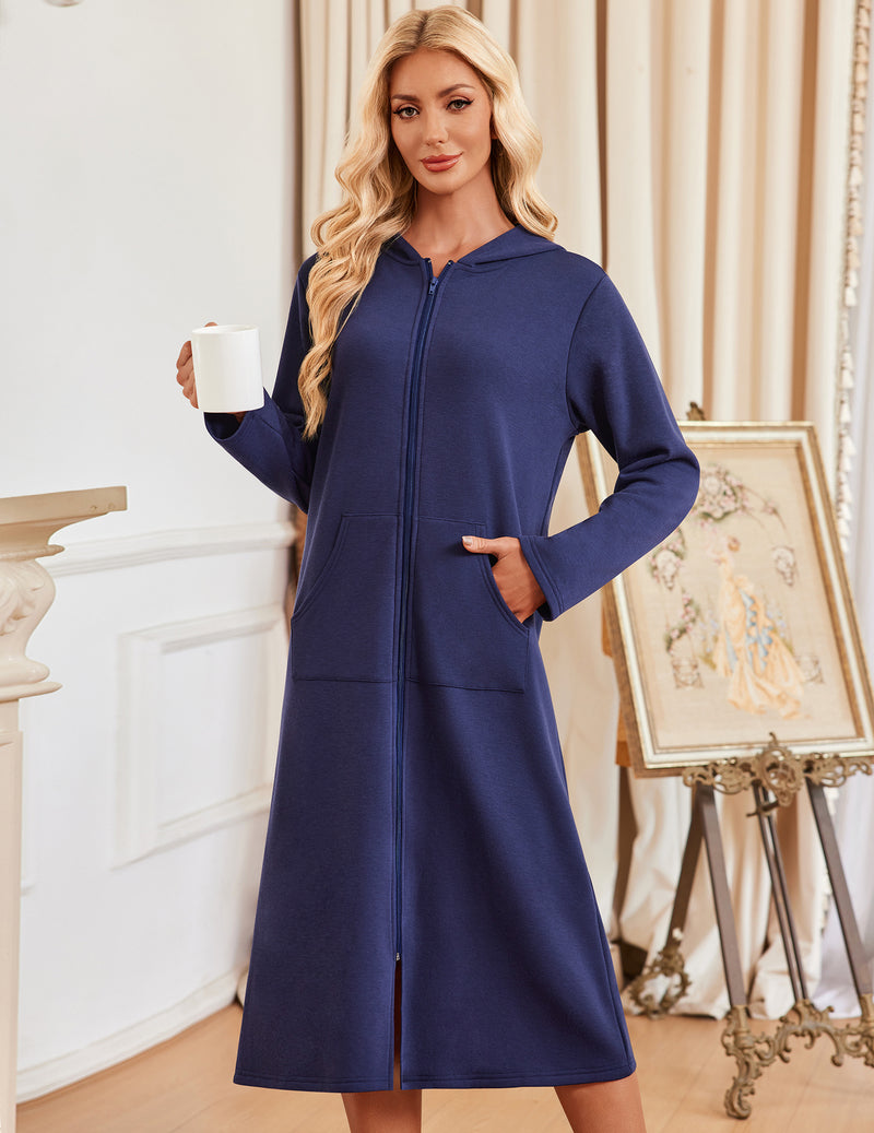ekouaer-robes-bademantel-kapuze-zip-navy-blue-s-xxl image 8