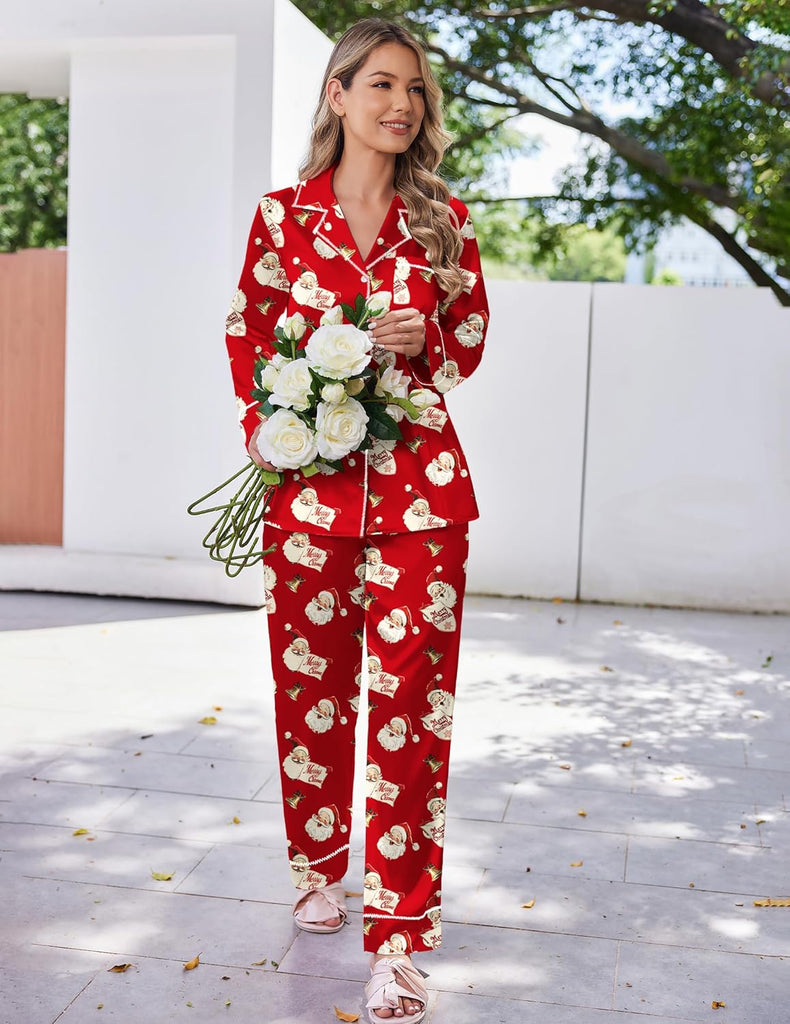 ekouaer-satin-pajama-set-schlafanzug-lang-seidig-mit-hose image 1