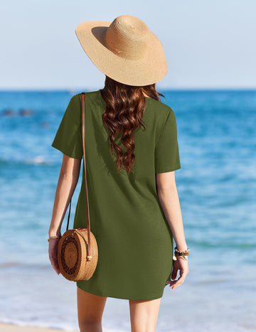 ekouaer-swimwear-strandkleid-kurzarm-taschen image 5