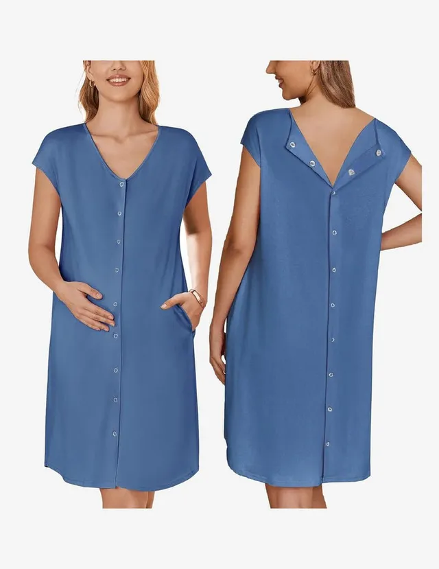 ekouaer-maternity-stillnachthemd-mit-taschen-knopfleiste image 1