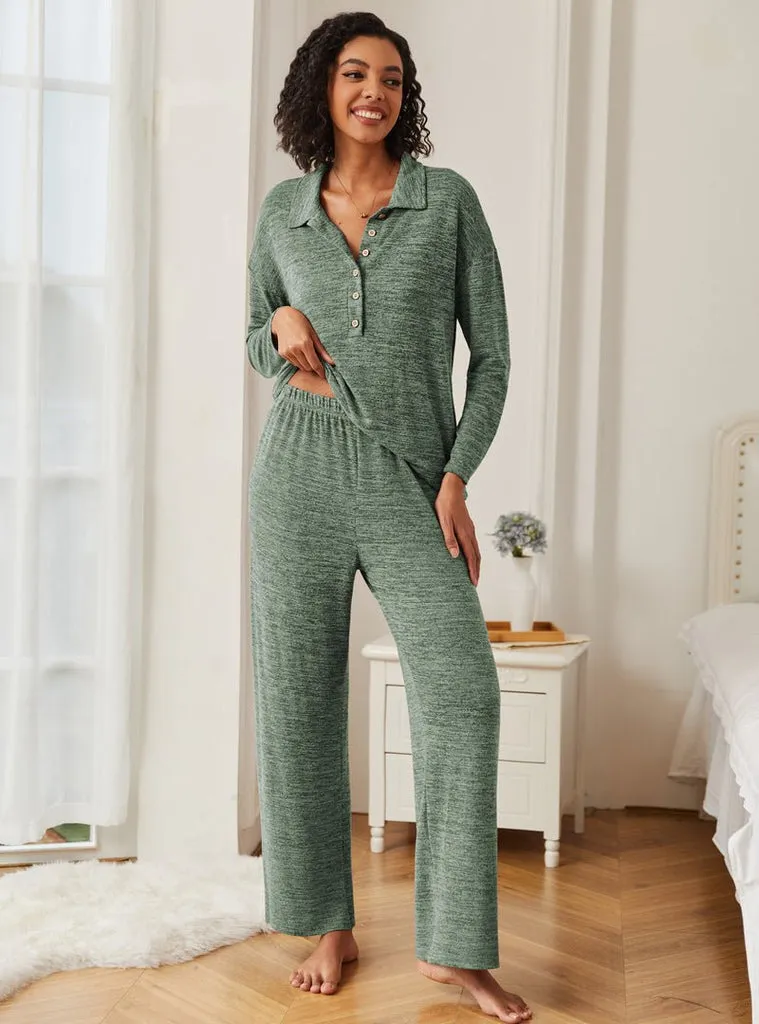 ekouaer-knit-button-down-pjs-schlafanzug-langarm-2-teilig image 1