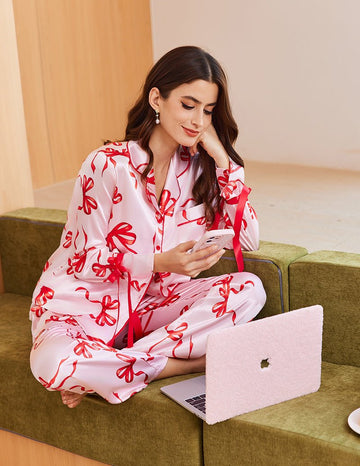 ekouaer-satin-pyjama-set-lang-knopfleiste-damen-2-teilig image 5