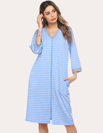 ekouaer-robes-zipper-robe-3-4-sleeve-morgenmantel-reissverschluss image 5