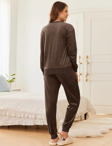 ekouaer-velvet-jogger-pjs-samt-schlafanzug-langarm image 5