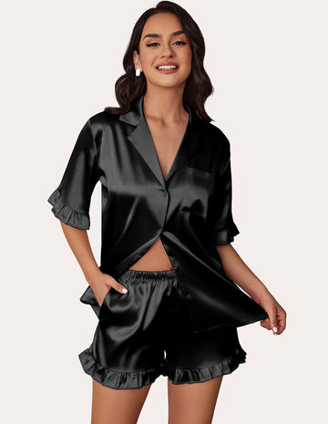 ekouaer-pajama-sets-satin-pyjama-kurzarm-knopf-r-schen-2tlg image 5