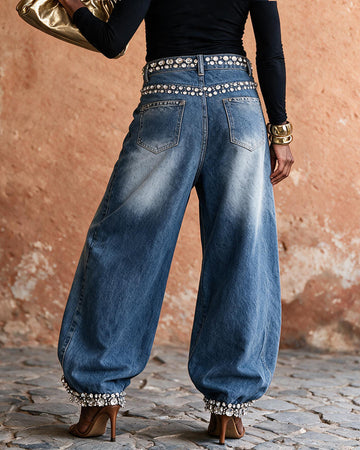 ekouaer-strass-straight-leg-jeans-damen-hose-blau-glitzer image 3