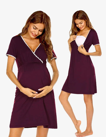 ekouaer-maternity-stillnachthemd-kurzarm-spitze-stillen image 5