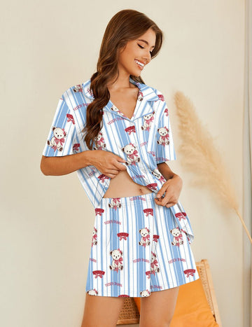 ekouaer-pajama-sets-teddy-shorts-pyjama-2-teilig-knopfleiste image 5