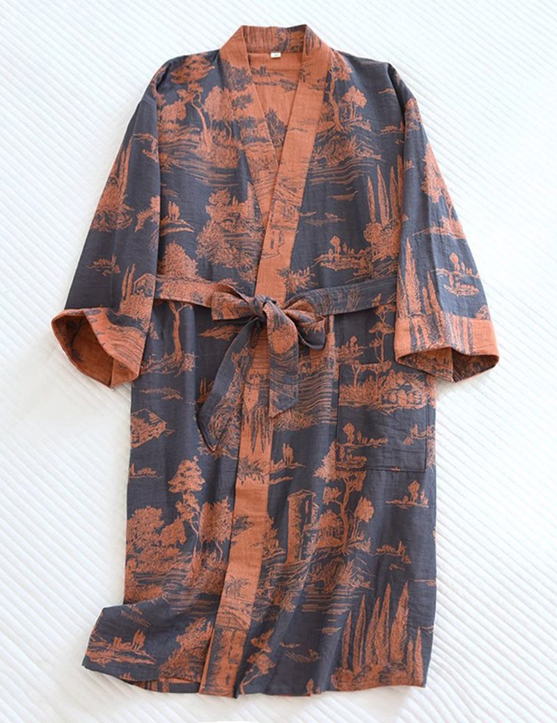 ekouaer-men-kimono-morgenmantel-dunkelblau-m-jacquard image 4