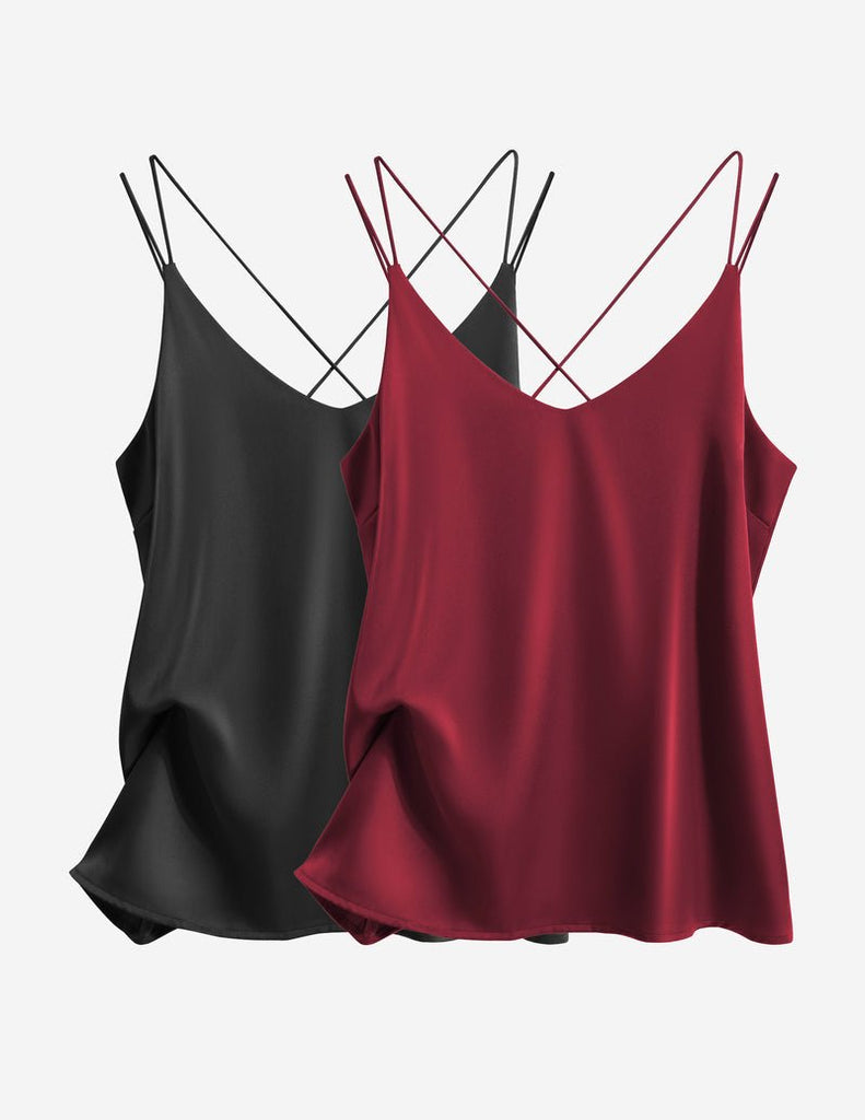 ekouaer-pajama-sets-satin-camisole-top-2er-pack-v-ausschnitt image 1