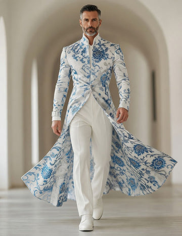 ekouaer-men-floral-frack-herren-wei-blau-stehkragen-slim-fit image 7