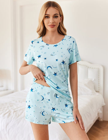 ekouaer-pajama-sets-pyjama-kurzarm-2er-pack-bedruckt-shorts image 3