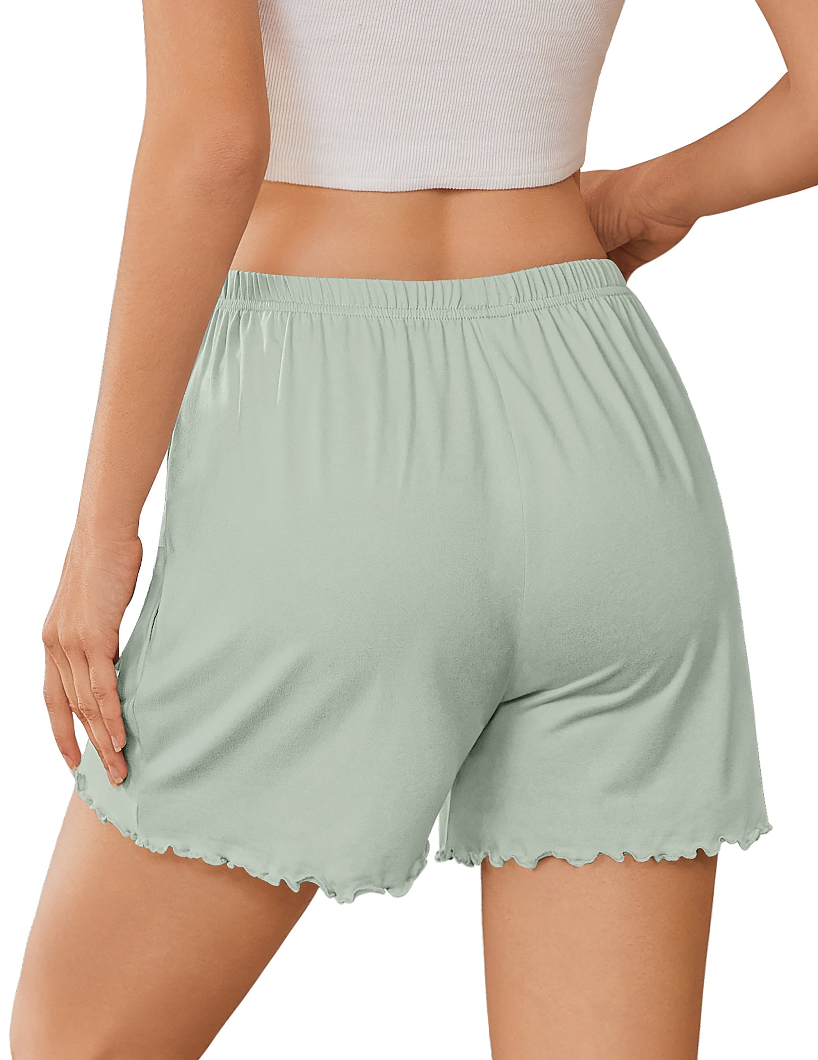 ekouaer-pajama-sets-ruffle-shorts-damen-schwarz-mit-taschen image 5
