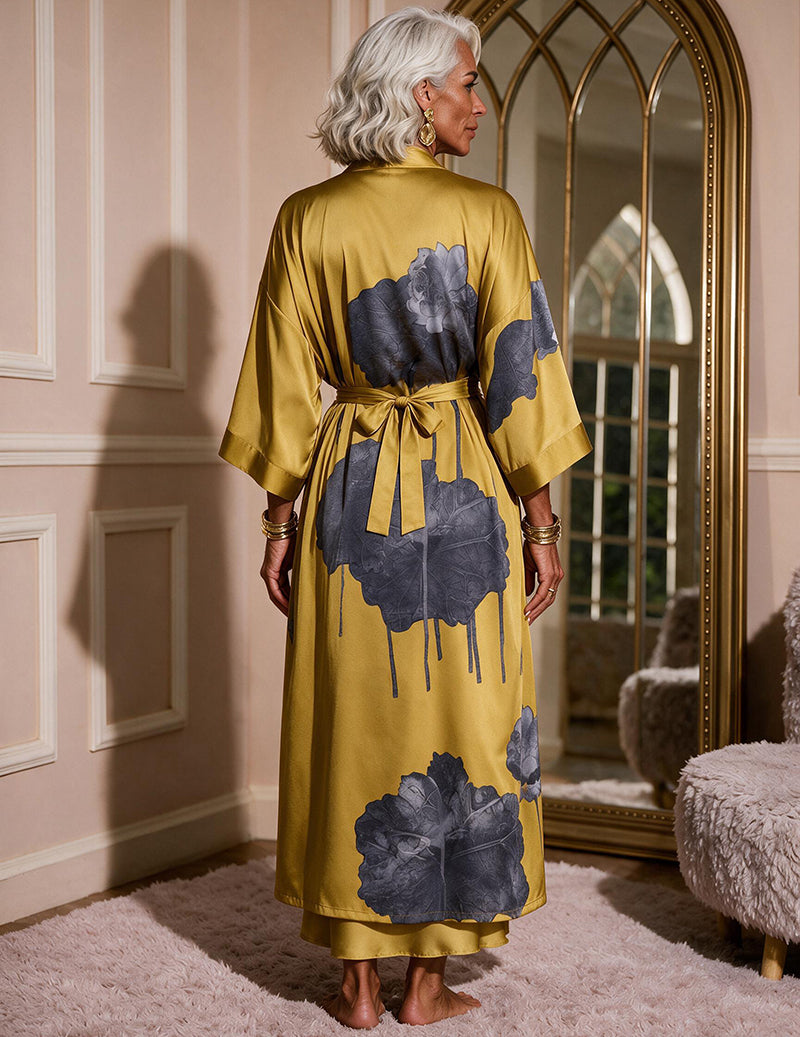 ekouaer-robes-satin-kimono-morgenmantel-dusk-lotus-2-teilig-maxi image 2