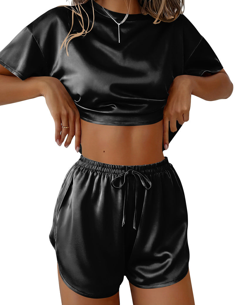 ekouaer-pajama-sets-satin-shorts-schlafanzug-kurzarm image 8