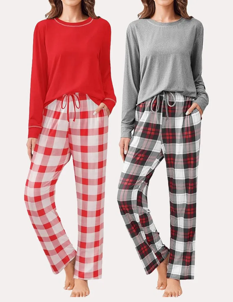 ekouaer-pajama-sets-pyjama-langarm-2er-pack-gemustert-taschen image 1