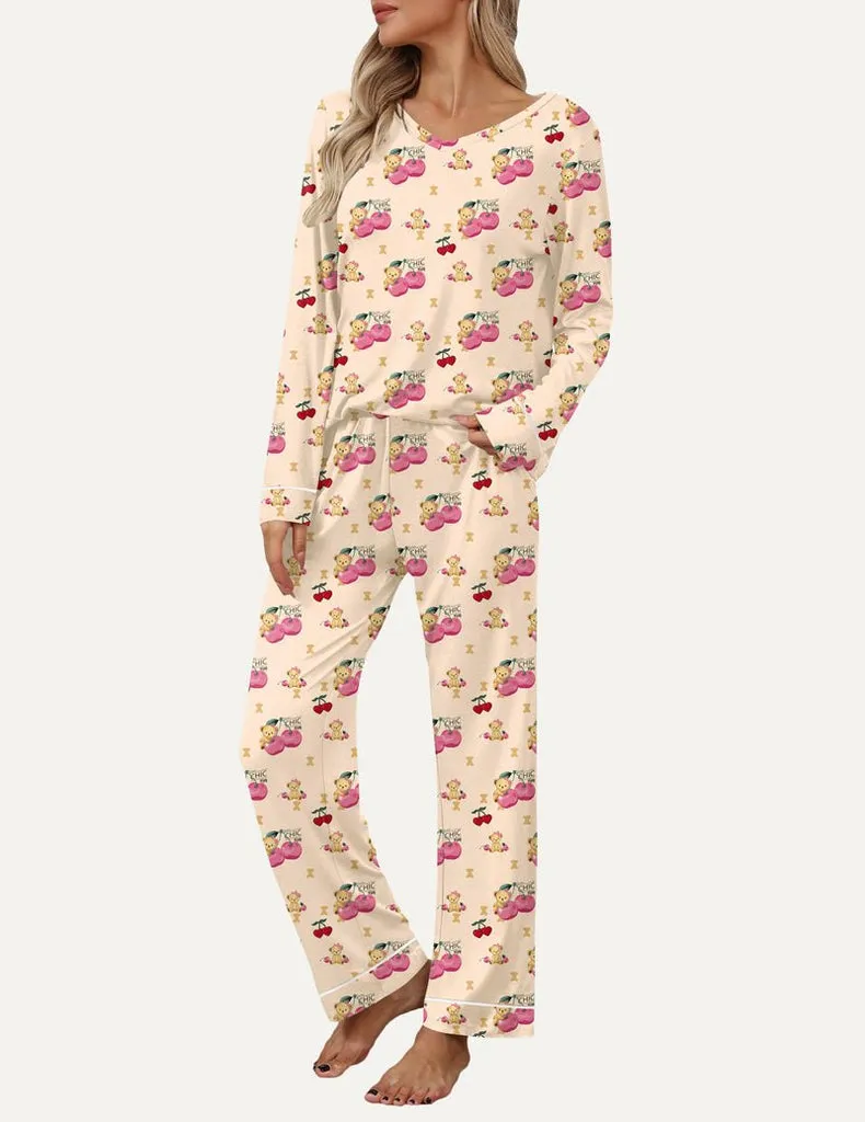 ekouaer-pajama-sets-langarm-schlafanzug-v-ausschnitt-taschen image 1