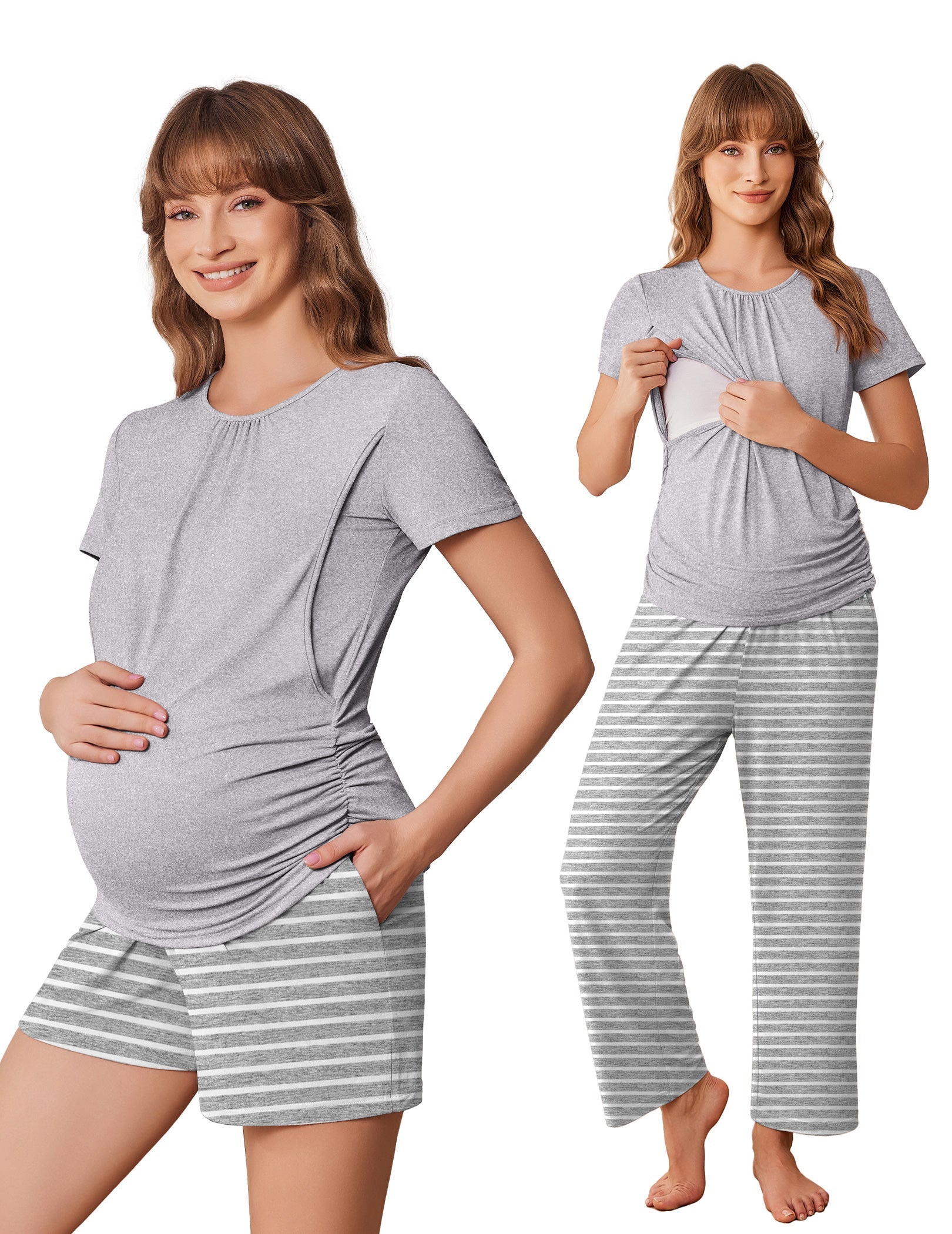 ekouaer-maternity-still-pyjama-3-tlg-floral-teal-m image 7