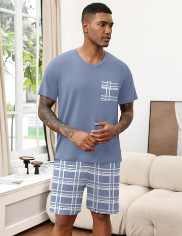 ekouaer-pajama-sets-herren-schlafanzug-kurz-v-ausschnitt-taschen image 7