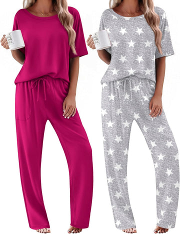 ekouaer-pajama-sets-2er-schlafanzug-kurzarm-taschen image 3