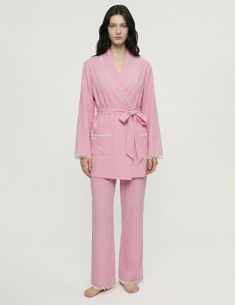 ekouaer-pajama-sets-lounge-set-spitze-rosa-langarm-wickel image 5