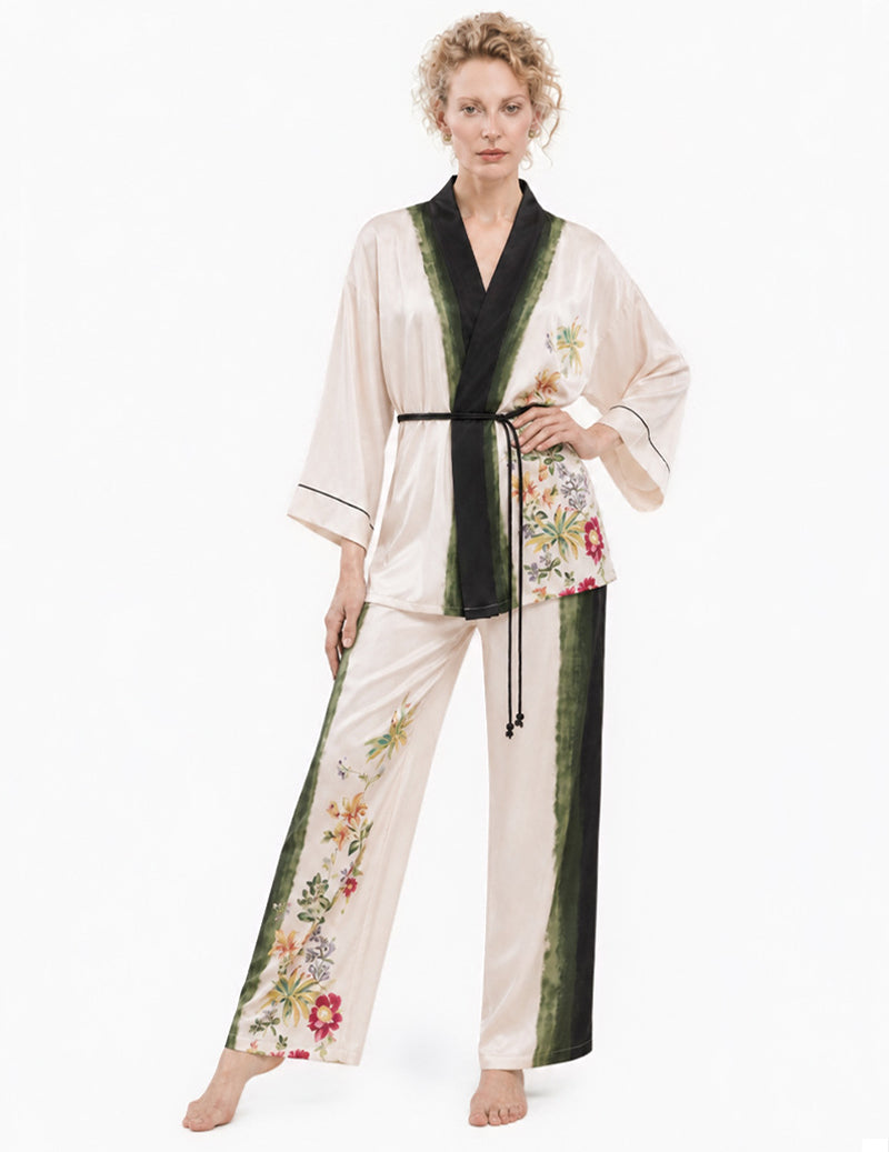 ekouaer-robes-kimono-satin-pyjama-damen-schwarz-m-floral image 8