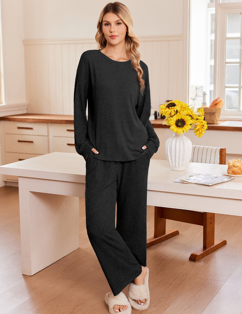 ekouaer-pajama-sets-ripp-schlafanzug-gr-n-m-mit-taschen image 2