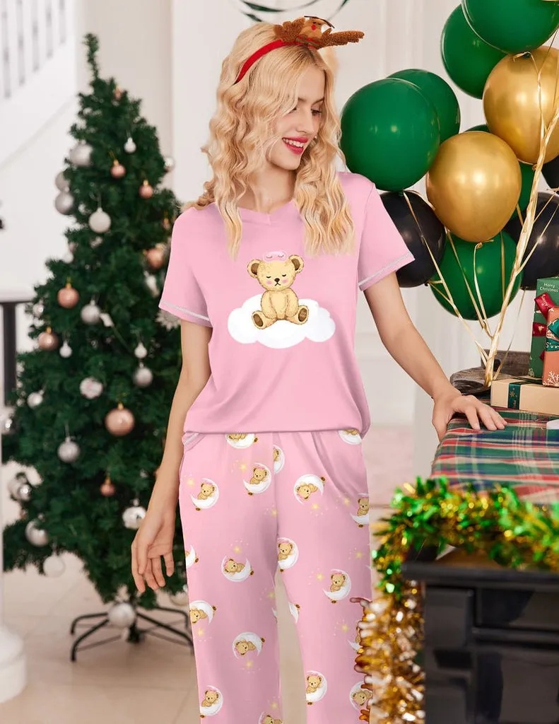 ekouaer-pajama-sets-short-sleeve-capri-set-damen-v-ausschnitt image 1