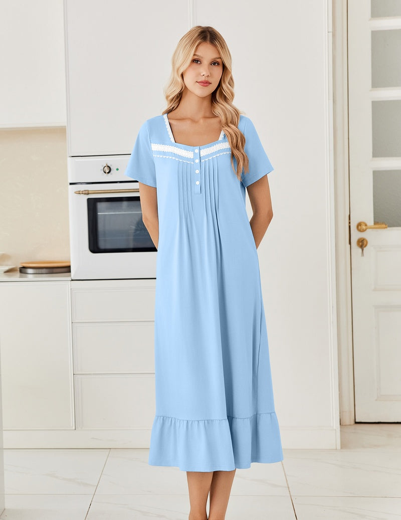 ekouaer-nightgowns-nachthemd-damen-baumwolle-lang-knopfleiste image 8