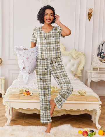 ekouaer-pajama-sets-schlafanzug-v-ausschnitt-kurzarm image 7