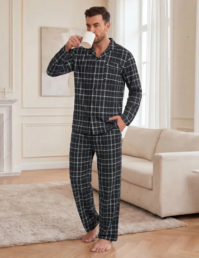 ekouaer-men-pyjama-set-karo-langarm-button-down image 1