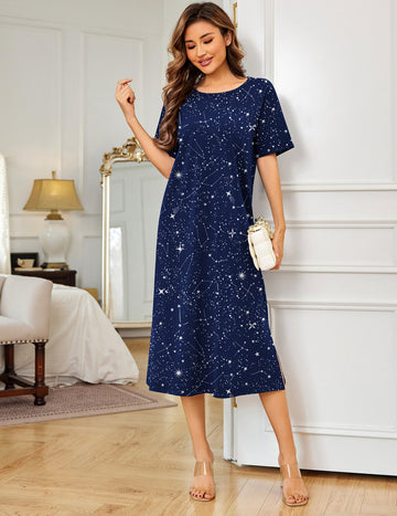 ekouaer-nightgowns-cotton-nachthemd-baumwolle-kurzarm-lang image 7
