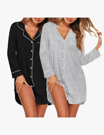 ekouaer-nightgowns-2-pack-nachthemd-langarm-mit-kn-pfen image 2