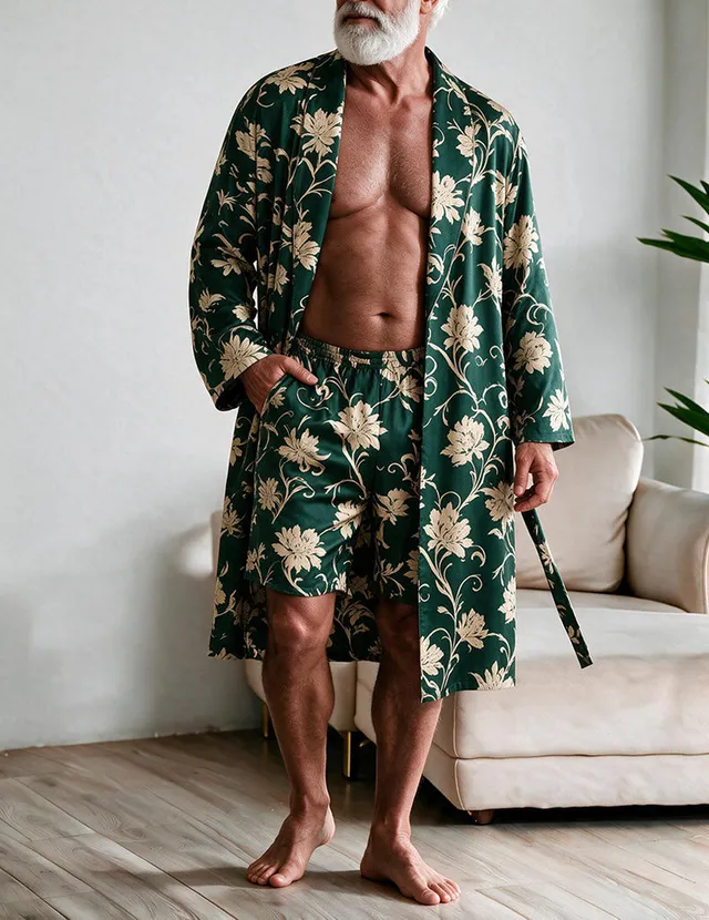 ekouaer-men-morgenmantel-set-shorts-robe-gemustert-2-teilig image 1