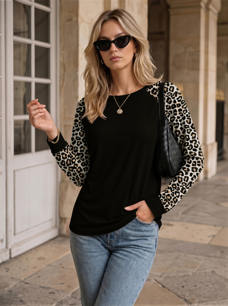 ekouaer-langarmshirt-colorblock-raglan-crew-neck-schwarz image 1