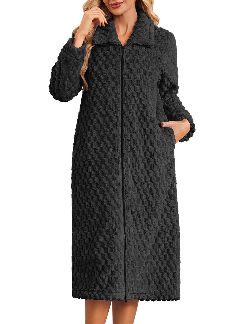 ekouaer-robes-fleece-bademantel-zip-langarm-rot-s-xxl image 4