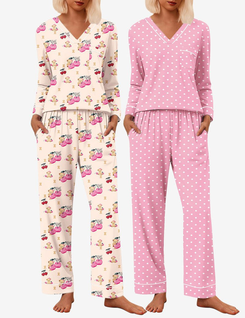 ekouaer-pyjama-set-2er-langarm-v-ausschnitt-schlafanzug image 1