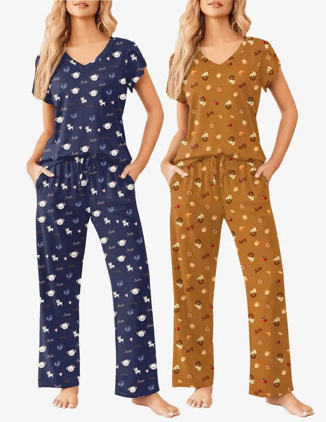 ekouaer-pajama-sets-2-pack-schlafanzug-kurzarm-v-ausschnitt image 1