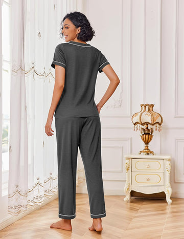 ekouaer-pajama-sets-schlafanzug-v-ausschnitt-kurzarm image 5