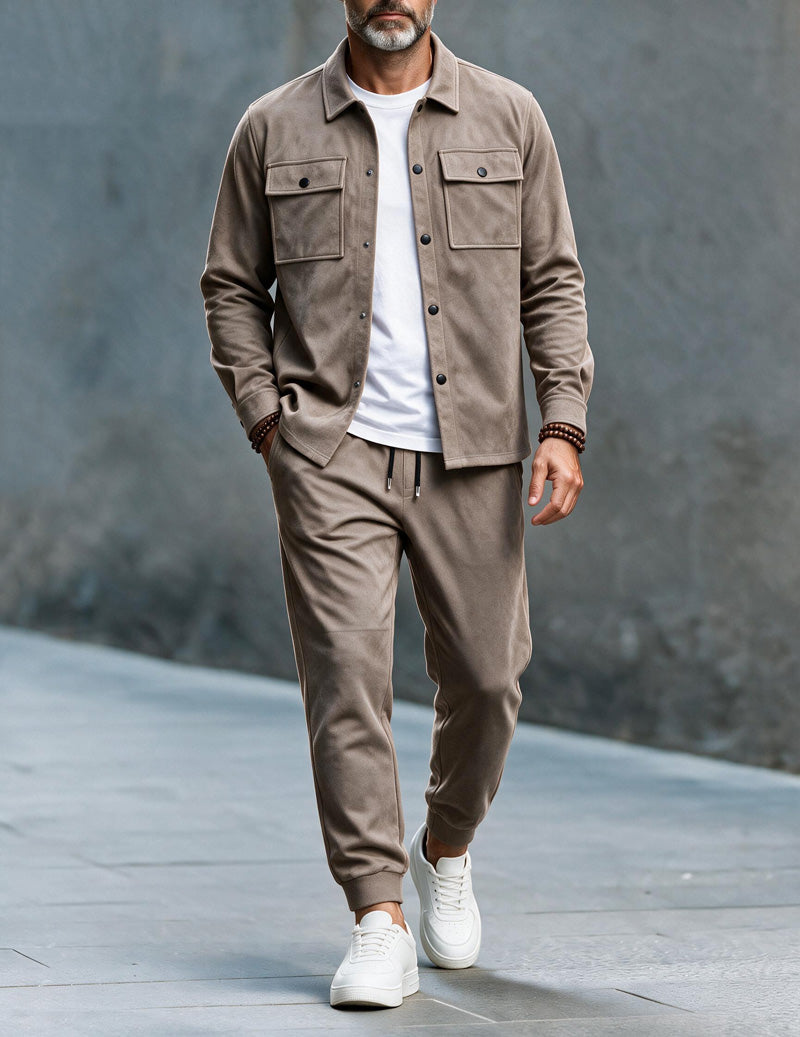 ekouaer-men-button-down-cargo-zweiteiler-herren-schwarz-xl-mit-jogger image 6