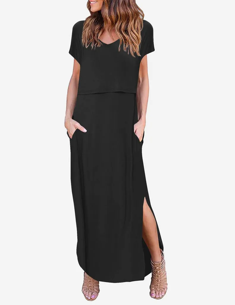 ekouaer-maternity-stillkleid-kurzarm-v-ausschnitt-schlitz image 1
