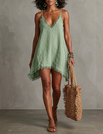 ekouaer-nightgowns-spaghettitr-ger-minikleid-fransen-khaki image 5