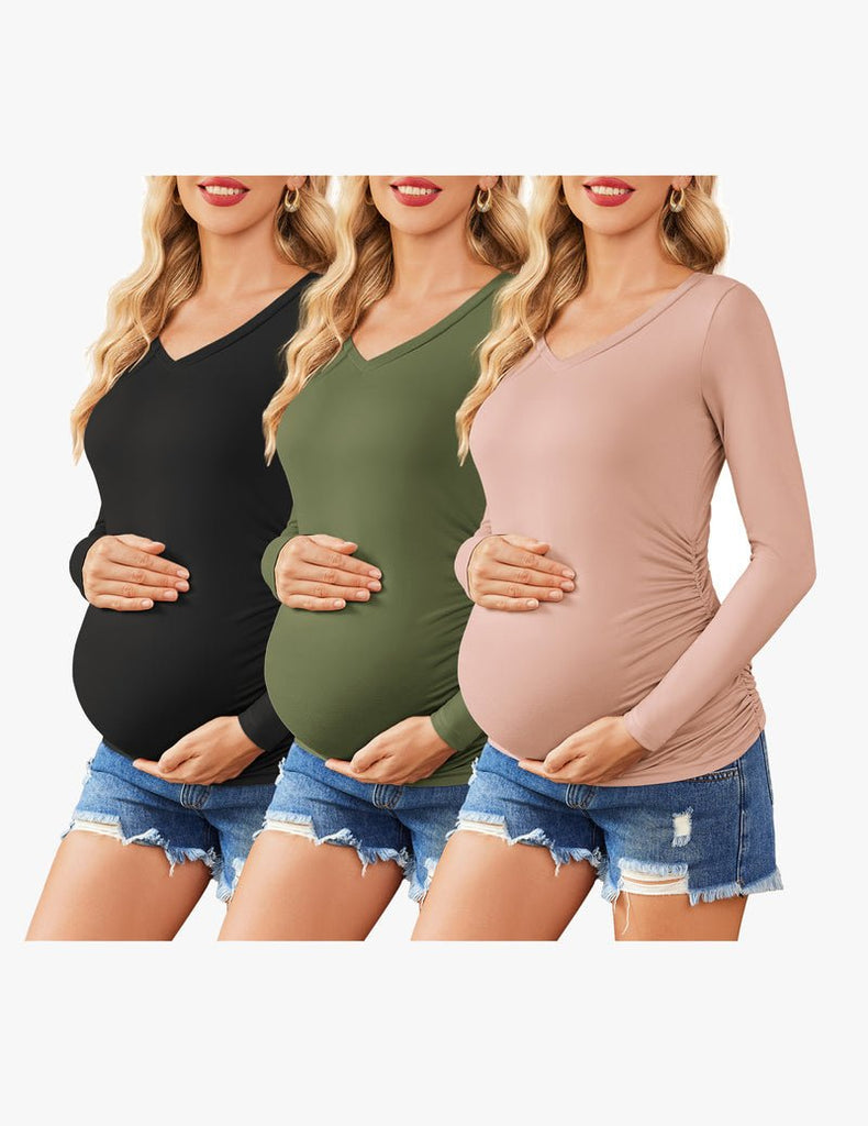ekouaer-maternity-umstandsshirt-3er-pack-seitlich-gerafft image 1