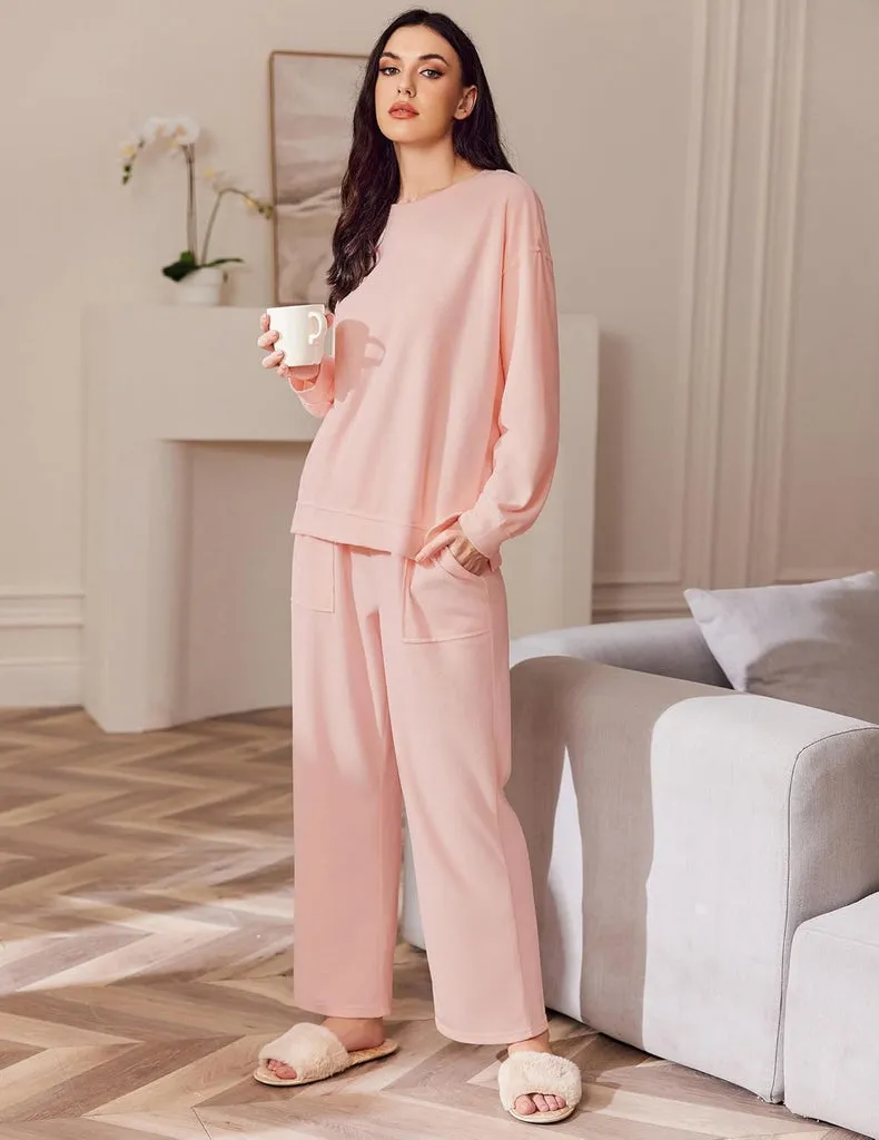 ekouaer-pajama-sets-fleece-hausanzug-langarm-taschen-2-teilig image 1
