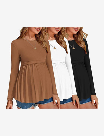 ekouaer-maternity-umstandsshirt-langarm-3er-pack-plissee image 5