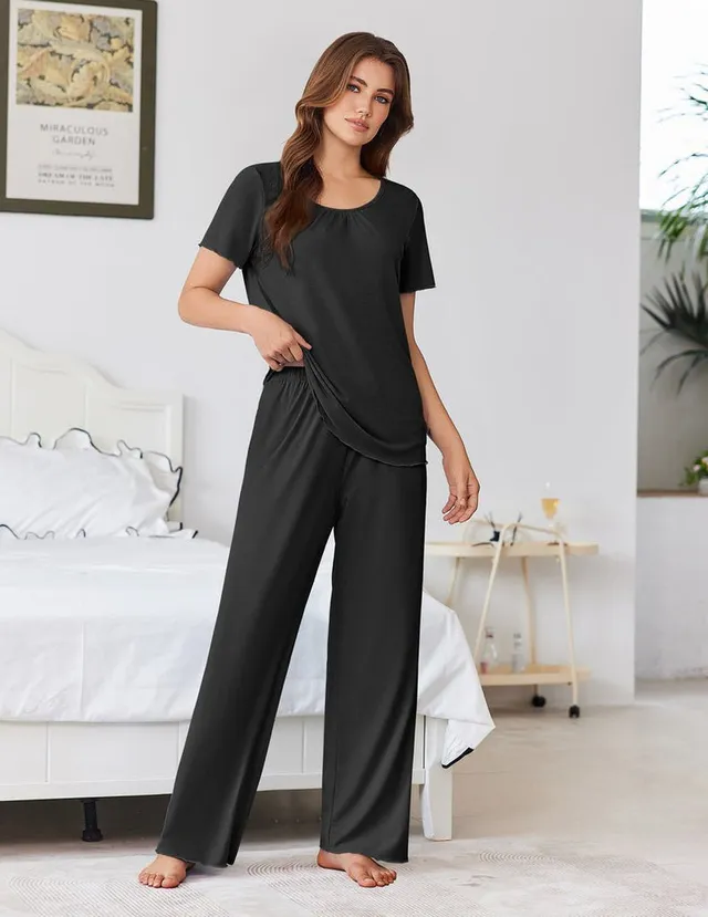 ekouaer-pajama-sets-bambus-lounge-set-gemustert-mit-taschen image 1