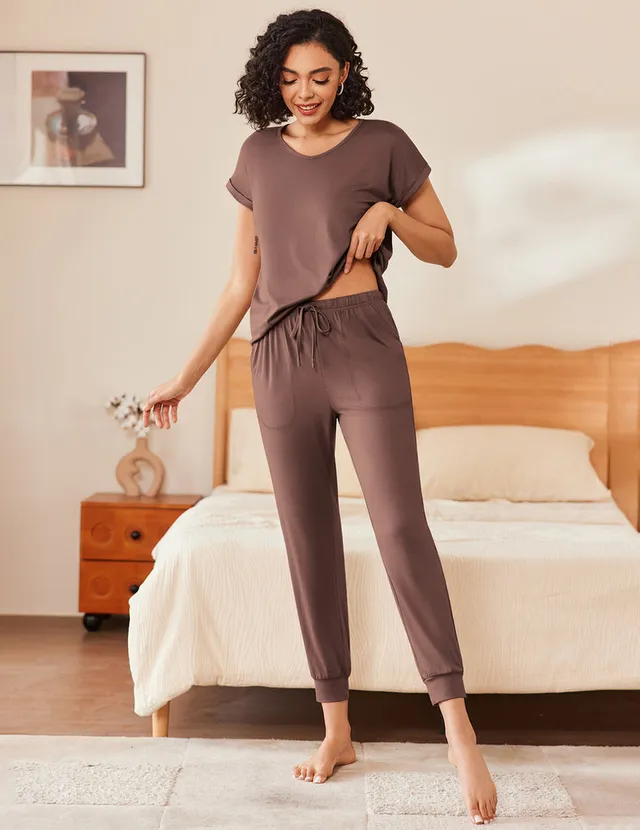 ekouaer-pajama-sets-kurzarm-pyjama-mit-jogginghose-weich image 1