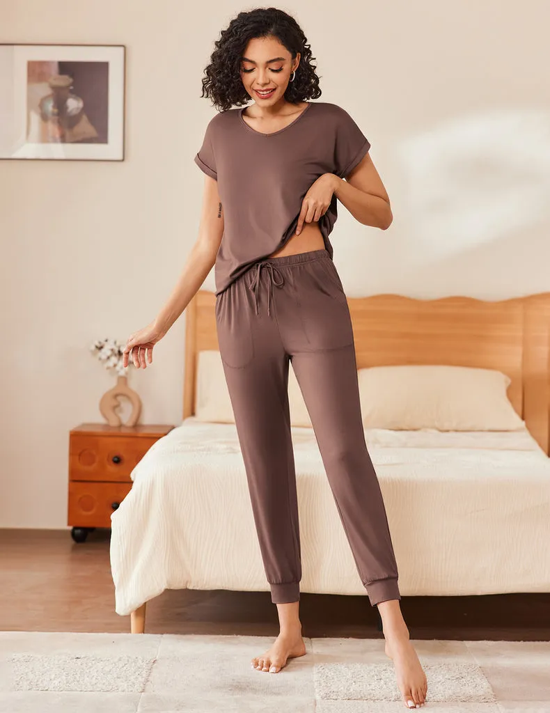 ekouaer-pajama-sets-kurzarm-pyjama-mit-jogginghose-weich image 1